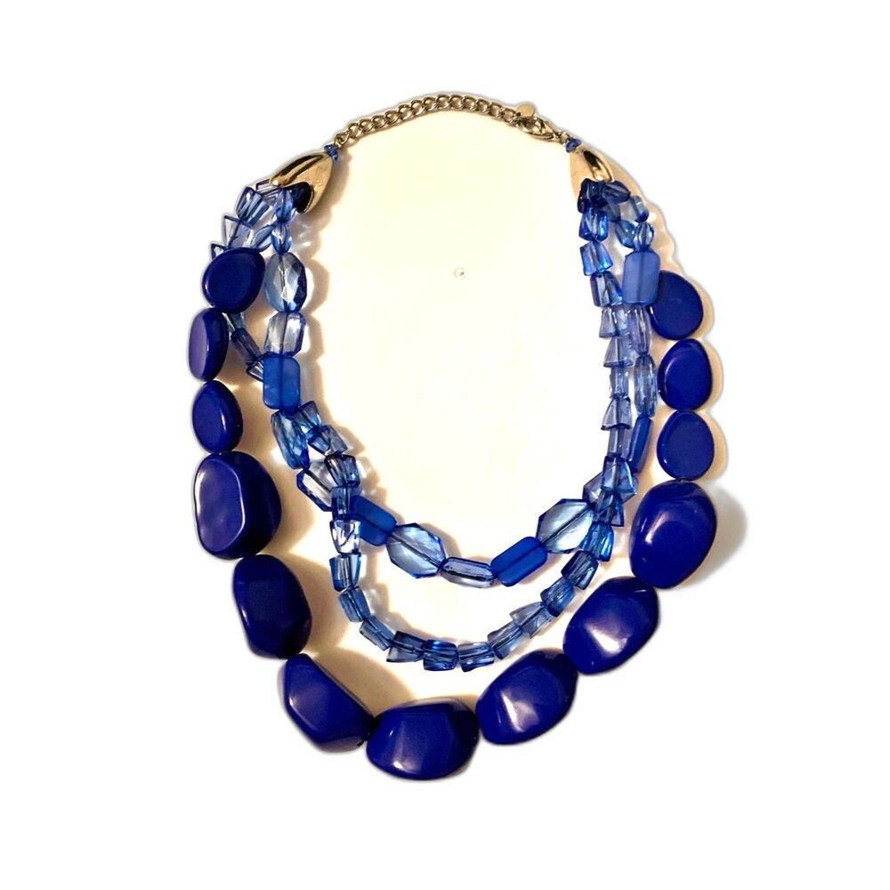 Napier Chunky Necklace and Earrings Set Blue Acrylic and Faceted Beads